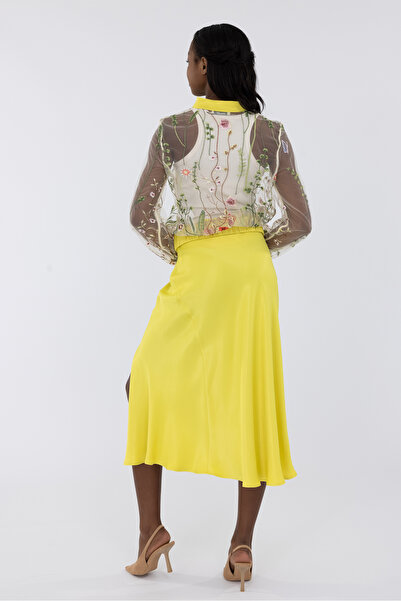 IDYL High Waist Skirt with Slit and Fluttered Detail