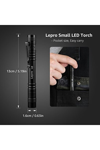 LEPRO Flashlight Pen Torch LED Waterproof with Clip, AAA Powered - Pack of 2