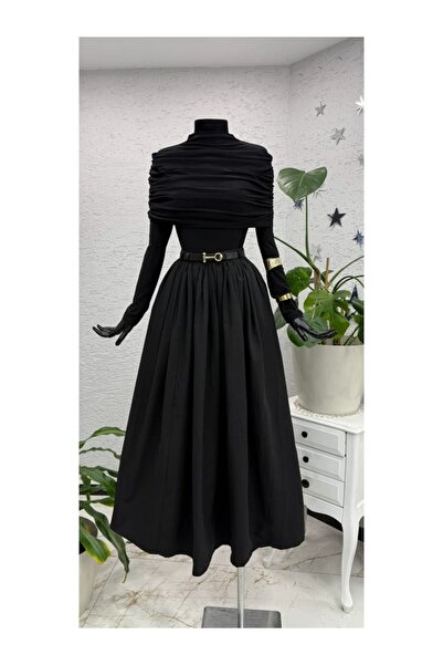 RAKSTEX بلوزة كتف أسود منسدل (اختر مقاس أكبر بحجم واحد)