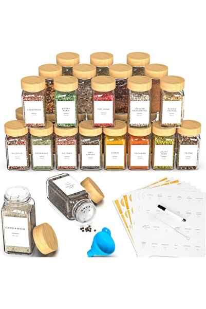 LYCENXI Set de 24 de borcane de condimente din sticlă cu capace din bambus, L...