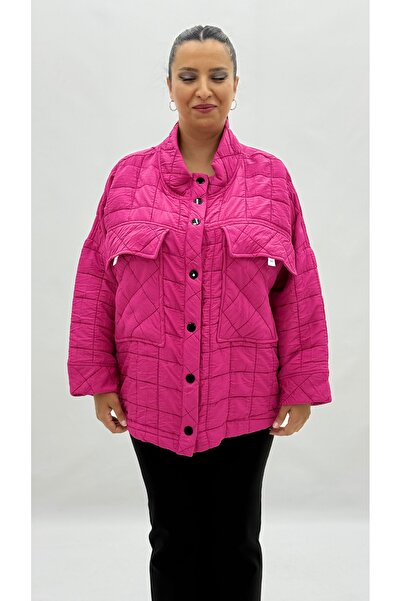 MAX LİVE Plus Size Quilted Pocket Buttoned Long Sleeve Oversized Women's Coat