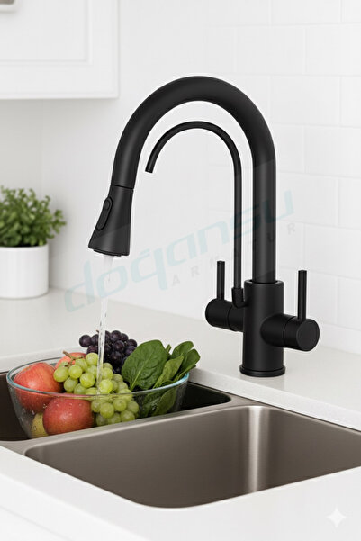 Doğan Su Armatürleri Lüx Kaliteli Siyah Spiralli Çekmeli Çift Borulu Arıtmalı...