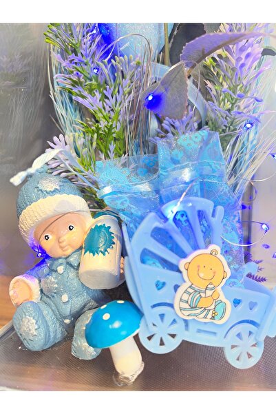 çiçekburadan Cam ışıklı fanus Erkek Bebek Doğum Hediyesi Hoşgeldin Erkek Bebeğim Anneye Doğum Hediyesi