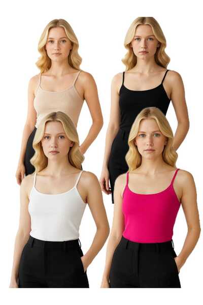 navesta Women's 4-Pack Thin String Strap Tank Top Four Pieces Black-White-Bei...