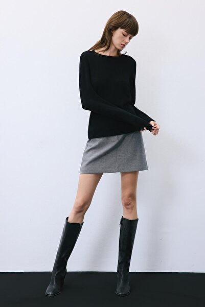 rue Cashmere Basic Black Knitwear Blouse