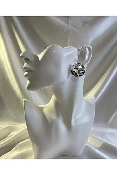 NUR TASARIM ATÖLYESİ Women's Round Shape Silver Stylish Plate Wavy Earrings