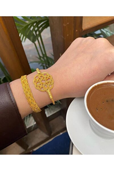 bestmysilver Kadın Gümüş Gold Aşk Düğümü Kazaziye Bileklik Kombini