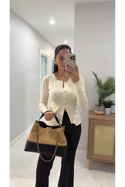 BİRCANÇİL Ronwe Ecru Long Sleeve Snap Button Blouse