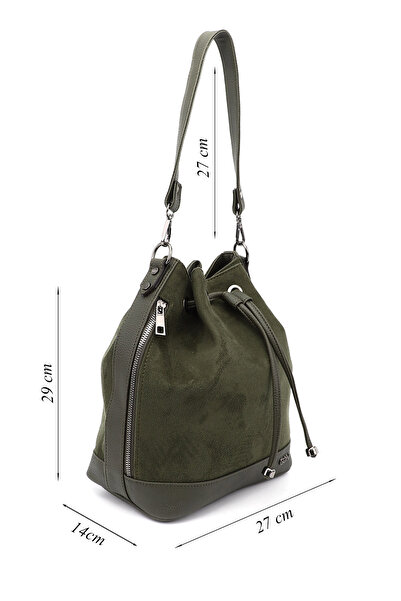 GÖNDERİ(R) Women's/girls' khaki suede ruched shoulder & backpack