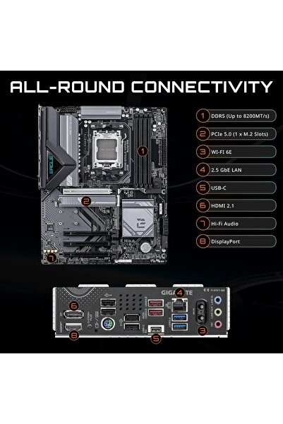 Gigabyte لوحة أم B850 EAGLE WIFI6E AMD AM5، ATX، DDR5، PCIe 5.0، 3x M.2، USB-C، WiFi6E، 1GbE