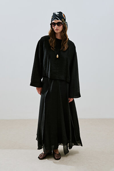 Manuka Layered Ruffled Long Skirt Black