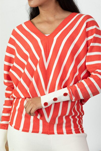 Moda Days Women's Striped V-Neck Knitwear Tunic Standard Size 21004