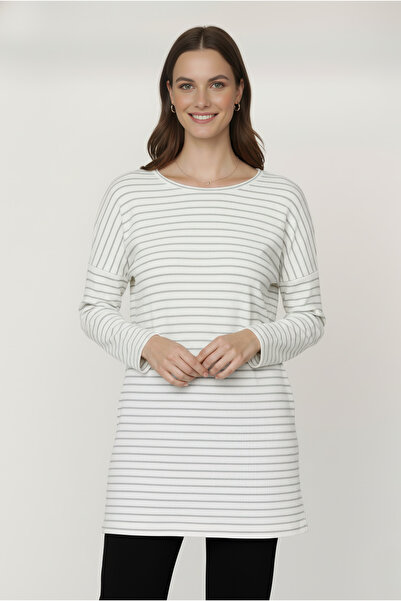 Kyron Striped Low Sleeve Women's Blouse - Grey Striped