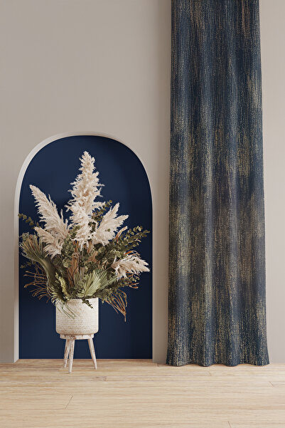 ASDİVA Jacquard Woven Drawstring Extrafoam Single Panel Non-Pleated Glitter Detailed Size Options Available Coffee Gold Background Curtain