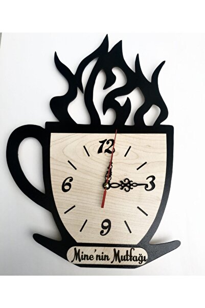 ONCA HEDİYELİK Siyah Bardak Figürlü Mutfak Duvar Saati