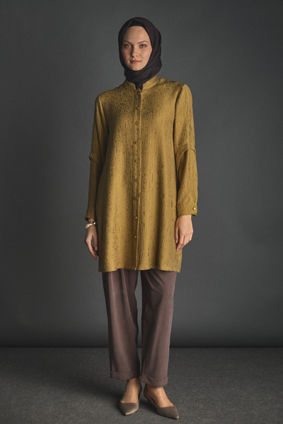 Setrms Jakarlı Kuşgözü Detaylı Hakim Yaka Tunik