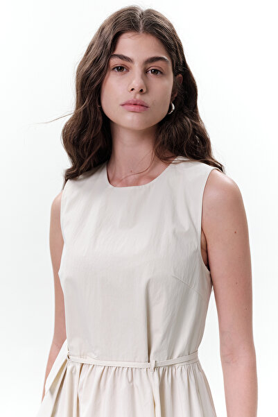 Manuka Belt Detail Sleeveless Dress Stone