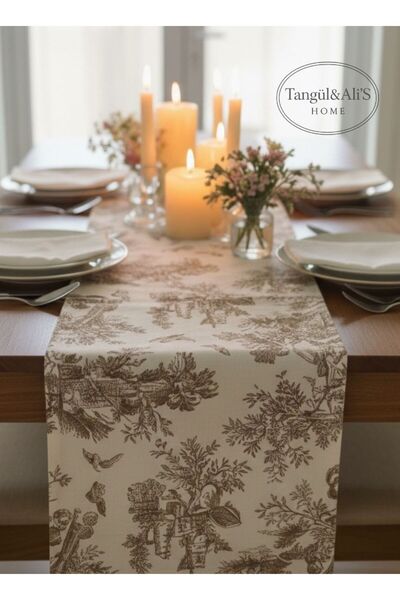 Tangül&Ali'S Moda Evi Soft Fransız Köylü Desen Runner Leke Tutmaz Keten 40x140