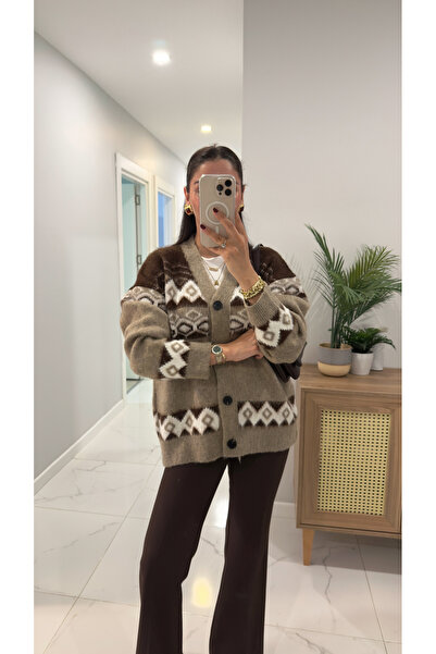 BİRCANÇİL Keysan Brown Geometric Patterned Buttoned Cardigan