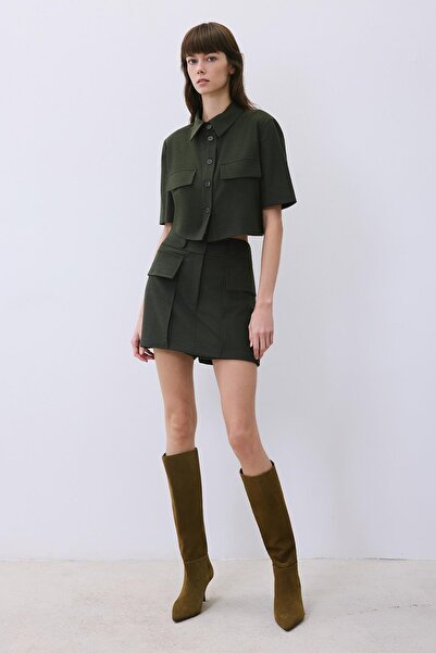 rue Wool Textured Khaki Shorts Skirt