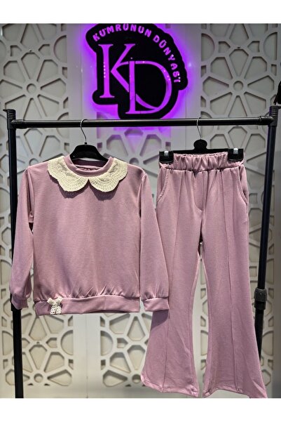 KUMRUNUN DÜNYASI Girl's Collared Flared Lilac Top and Bottom Set