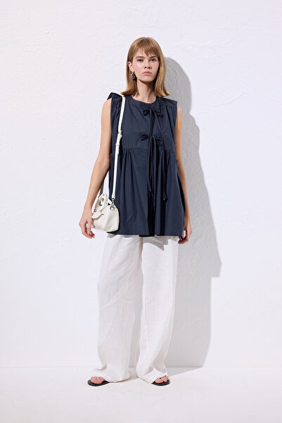 Manuka Lace-Up Detail Vest Navy Blue