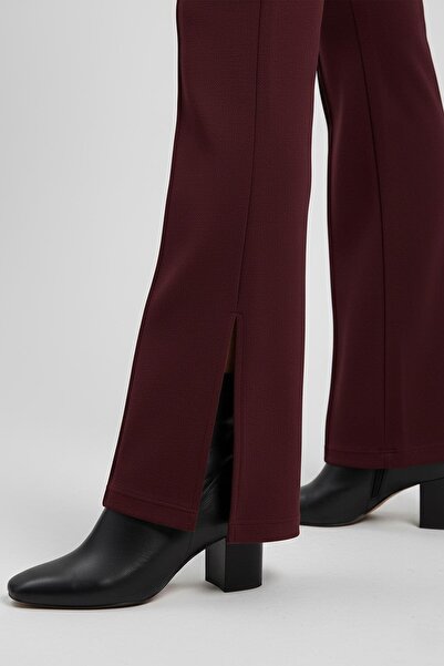 Puane Women's Stitching Detailed Trousers - 18268Pnt - Burgundy