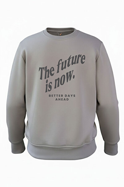 WİDİ ستريت وير The Future is Now Text مطبوع Regular Fit 3 Thread Ş مبطن بالصو...