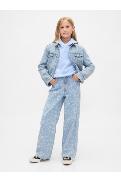 GAP Kız Çocuk Mavi Low Rise Stride Wide-Leg Jean Pantolon