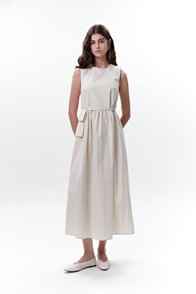 Manuka Belt Detail Sleeveless Dress Stone