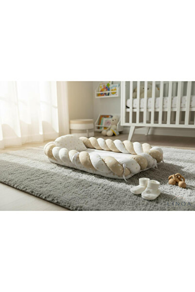 LinoaBaby سرير أطفال كابتشينو محبوك، سرير جانبي للأم