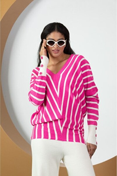 Moda Days Women's Striped V-Neck Knitwear Tunic Standard Size 21004