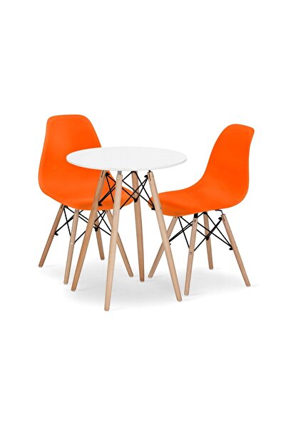 Artool Scandinavian style round table set + 2 Osaka chairs, Artool, MDF and wood, white and orange, 60x72 c