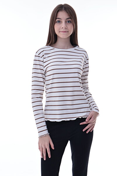 CQCQ Κοριτσίστικη ριγέ μακρυμάνικη μπλούζα – Γιακάς με βολάν, Άνετη για καθημ...