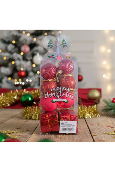 Adana Pasta Malzemeleri ERT-YIL-25220 زينة شجرة عيد الميلاد الحمراء 16 قطعة ف...