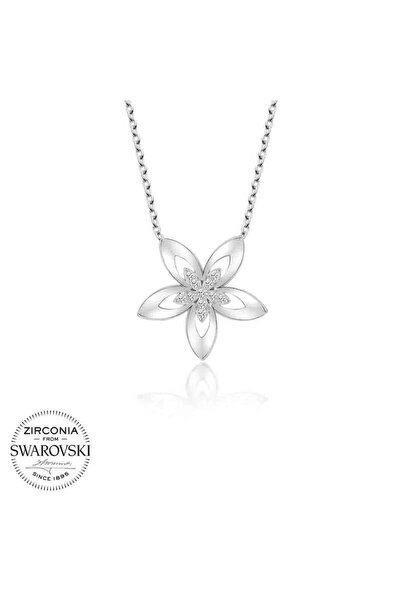 Gumush Hk Gümüş Kadın Kolye Kristal Taşlı Çiçek |Gümüş Takı Hediyelik Ürünler