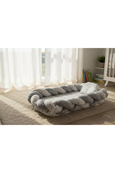 LinoaBaby سرير أطفال رمادي محبوك من Babynest، سرير جانبي للأم