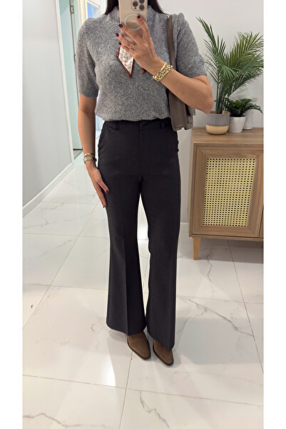 BİRCANÇİL Detra Anthracite Flared Trousers