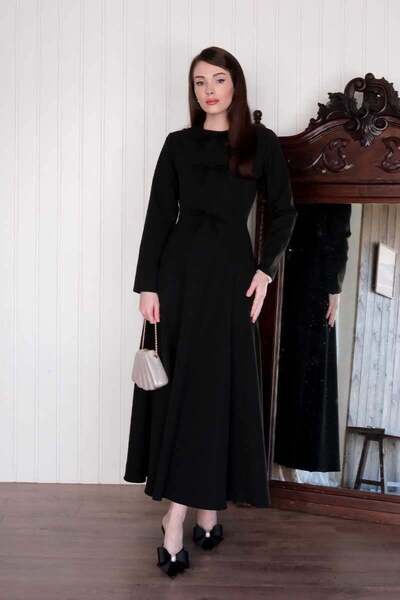 Ceylan Otantik Black Bow Detail Crepe Dress