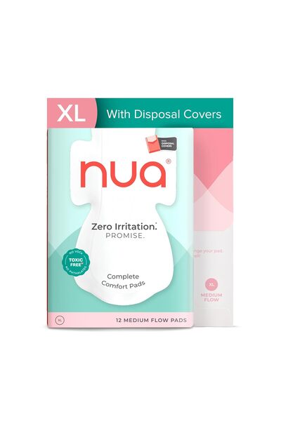 NUA فوط صحية فائقة الأمان للنساء، خالية من الطفح الجلدي، للتدفق المتوسط - مقا...