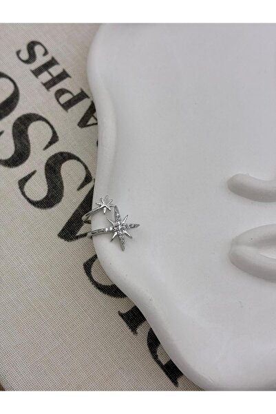 Hedef Bijuteri Silver Color North Star Model Zircon Stone Cartilage Earring Earcuff