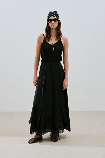 Manuka Layered Ruffled Long Skirt Black