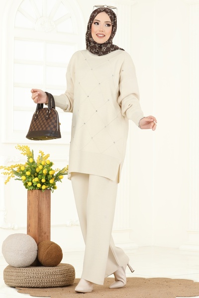 ModaMerve cu pietre aplicate Set de tricotaje 1209MT581-MS Stone