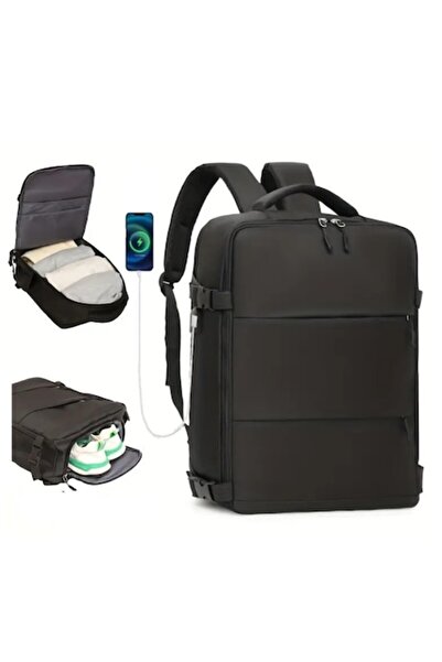 Mense Multifunctional Backpack, Lunch Bag, 40x30x18 cm, Laptop Compartment, USB Port, Matte Black