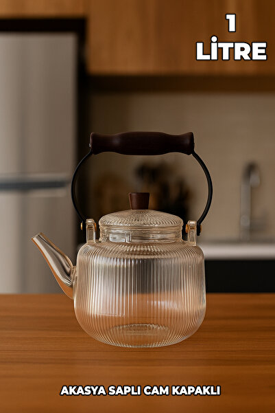 Destpak Akasya Kapaklı ve Üstten Saplı Yuvarlak Cam Demlik - Isıya Dayanıklı ...