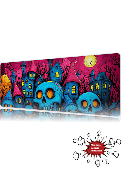 urzuva Neon Skull Hallowen 90x40 4MM Kalınlık Premium Gaming oyuncu mousepad,...