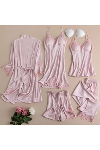 Inovius Γυναικείο σετ πιτζάμας 5 τεμαχίων από σατέν - ANI113 Μέγεθος M