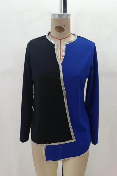 Mossta V-Neck Pulpayet Detailed Imported Crepe Blouse - Saks