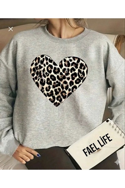 FAEL LİFE Оверсайз-светр з леопардовим принтом і серцем на комірі