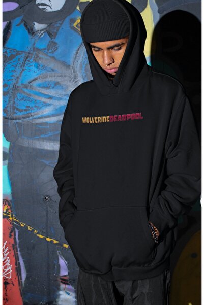 Fuddy Moda Unisex Wolverine Deadpool Back Printed Hooded Sweatshirt, Oversized Movie Themed Hoodie